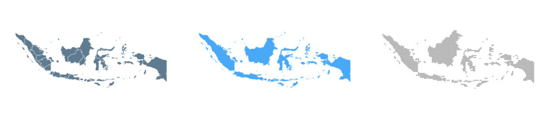 Indonesia Map Set - Vector Solid, Contour, Regions, Flag, Pixels