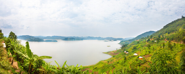 Panoramic crater lake view in the crater lake region in Uganda near Kibale.
