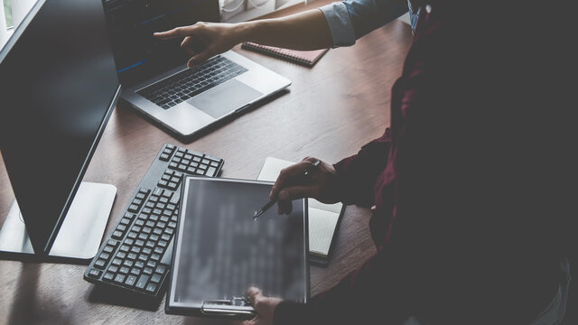 Programmer working in a software development and coding technologies. Website design. Technology concept.