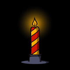 Candle Symbol Merry Christmas Logo Vintage Hand Drawn Vector. Candle Christmas Decoration Cartoon Icon