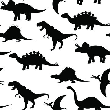 Dinosaurs silhouettes seamless pattern, vector illustration