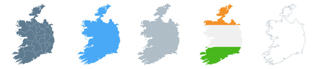 Ireland Map Set - Vector Solid, Contour, Regions, Flag, Pixels