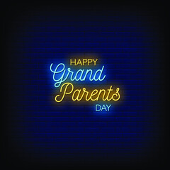 Happy Grand Parents Day Neon Signs Style Text Vector