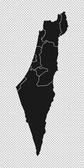 Israel Map - Vector Solid Contour and State Regions on Transparent Background