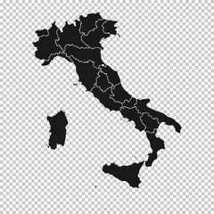 Fototapeta na wymiar Italy Map - Vector Solid Contour and State Regions on Transparent Background