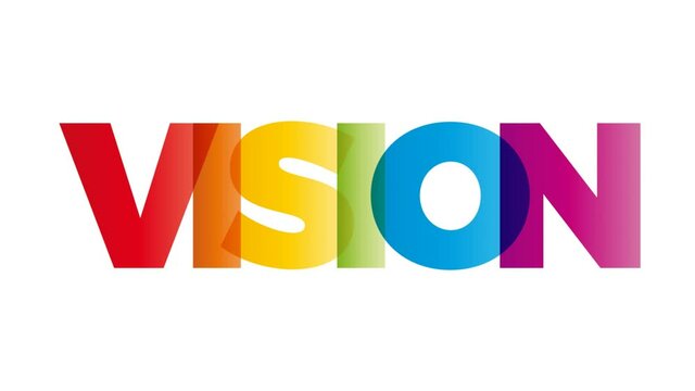 The word Vision. Animation banner with the text colored rainbow.