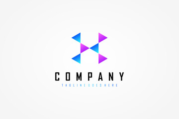 Abstract Initial Letter H Logo. Blue and Purple Geometric Shapes Origami Style isolated on White Background. Usable for Business and Technology Logos. Flat Vector Logo Design Template Element.