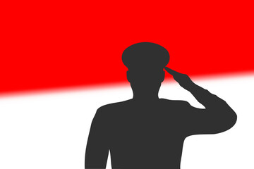 Solder silhouette on blur background with Indonesia flag.