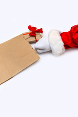 gift hand package white background red bag new year delivery Santa Claus