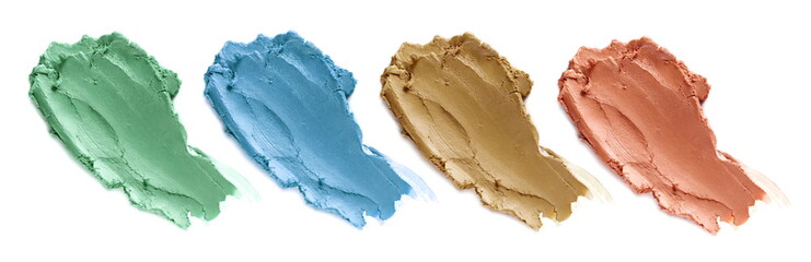 Set cosmetic mud mask smear isolated on white background, top view, closeup texture. Clipping path