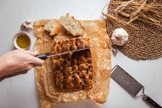 Garlic Focaccia, Italian Bread Top Down