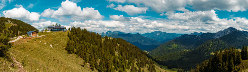 Fototapeta na wymiar High resolution stitched panorama of a beautiful alpine view at the famous Wallberg, Rottach-Egern, Tegernsee, Bavaria, Germany