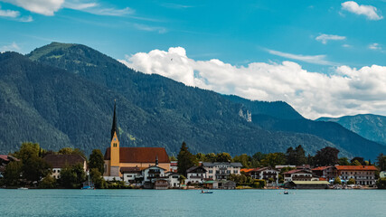 Beautiful alpine view of Rottach-Egern and the Wallberg at the famous Tegernsee, Bavaria, Germany