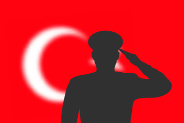 Solder silhouette on blur background with Turkey flag.