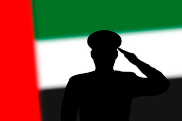 Solder silhouette on blur background with United Arab Emirates flag.