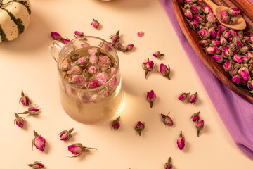 Cup of healthy winter brewed tea with herbs. Tea for immunity, ingredients for the treatment of...