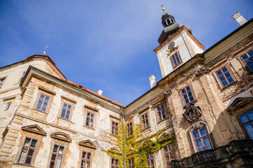 Fototapeta na wymiar Old baroque castle Jezeri and its slow reconstruction, Northern Bohemia, Czech Republic