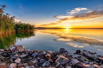 sunset over the lake