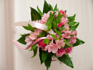 Bouquet of pink roses and alstroemeria