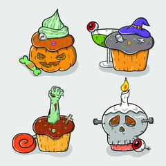hallowen cake illustration set