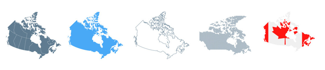 Canada Map Set - Vector Solid, Contour, Regions, Flag, Pixels