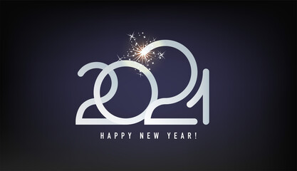 Happy New 2021 Year. Vector holiday illustration. Numbers on black background textured with shimmering lights.