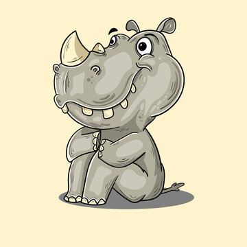 recommend clip art: cute vector baby rhino is sitting daydreaming