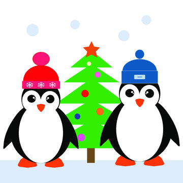 Christmas penguin icon, flat design illustration