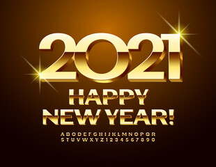 Vector rich greeting card Happy New Year 2021! Gold chic Font. Elite Alphabet Letters and Numbers set