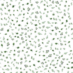 Euro money falling cash. European banknotes seamless pattern isolated on white background.