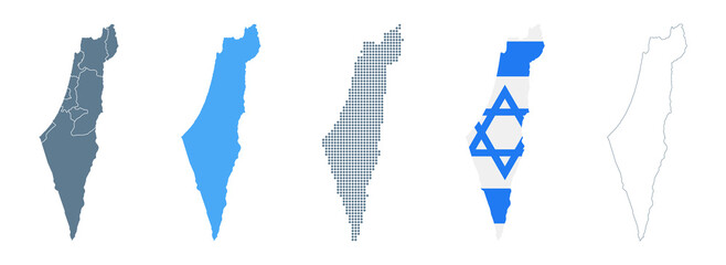 Israel Map Set - Vector Solid, Contour, Regions, Flag, Pixels