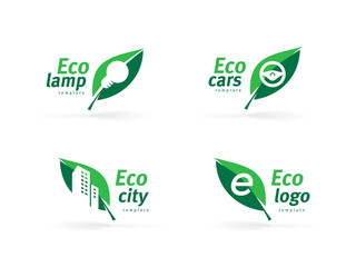 Set logo Eco green leaf silhouette