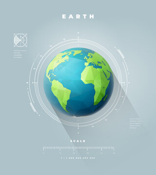 Polygonal Earth hemisphere with scale