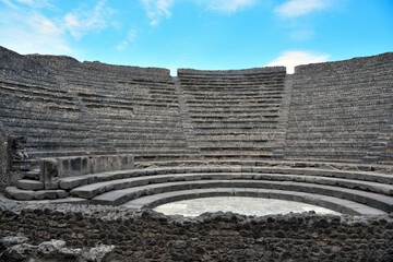 Amphitheatre in Pompeii, Ruins of Ancient Roman city, was destroyed and buried with ash after...