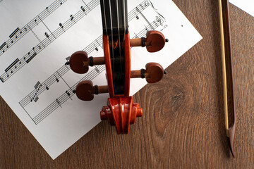 Violin Scroll With Vintage Music Sheet