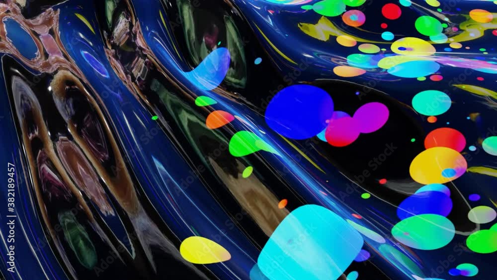 Poster abstract looped background of shiny glossy surface like wavy transparent liquid with rainbow color c