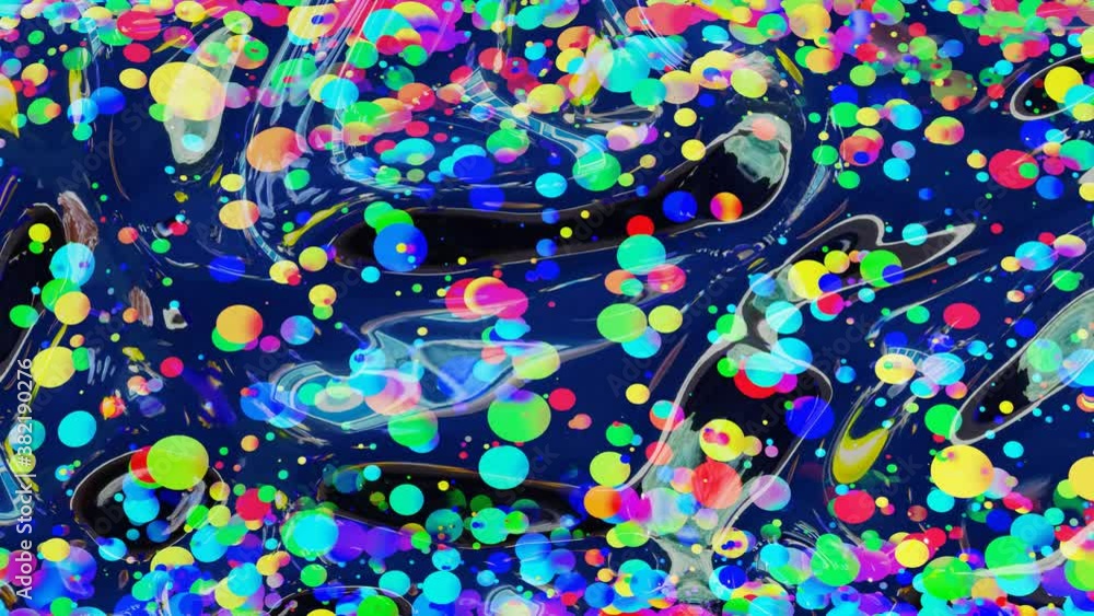 Poster abstract looped background of shiny glossy surface like wavy transparent liquid with rainbow color c