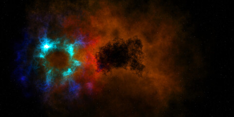 Artistic Abstract Multicolored Glowing Nebula Galaxy Shaped As An Eye, Supernova, Stars nebula in space. 3d illustration