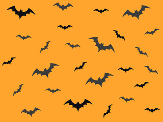 Halloween orange background with dark bats 