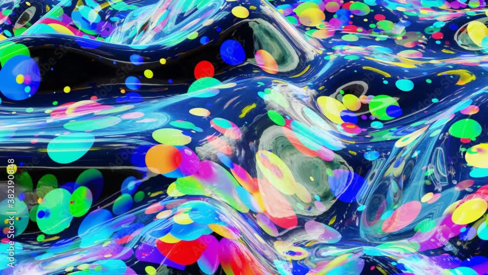 Poster abstract looped background of shiny glossy surface like wavy transparent liquid with rainbow color c