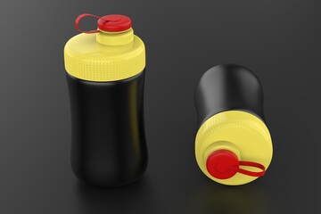 Fitness running and sport water bottles isolated on black background. 3d illustration