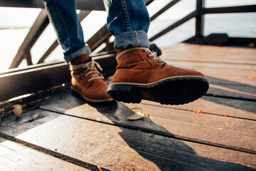 Girl have a good time on sea beach at autumn 