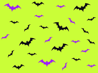 Halloween bright poster background with dark and purple bats