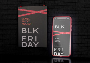 Smartphone Screen and Banner Mockup with Black Friday theme
