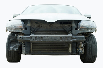 White car without bumper