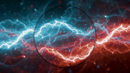 Hot fire and ice cold plasma background with circular cut out
