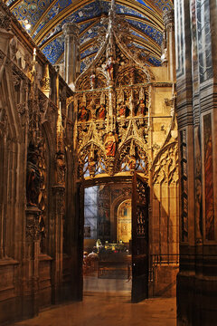 The richly decorated interior of the Sainte Cecile cathedral at Albi in southern France, Midi Pyrenees region, Tarn department. Cathedral is UNESCO World Heritage Site