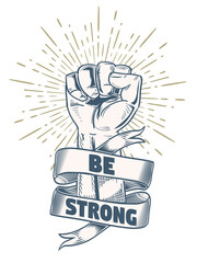 Be strong - rising fist hand gesture drawn emblem