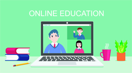 E-learning, online education, online course concept, home school, woman teacher teaching students on laptop computer screen, distance learning, new normal