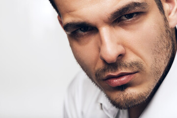 close up portrait of hot brunette man